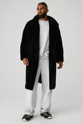 Oversized Faux Fur Trench - Black image 1