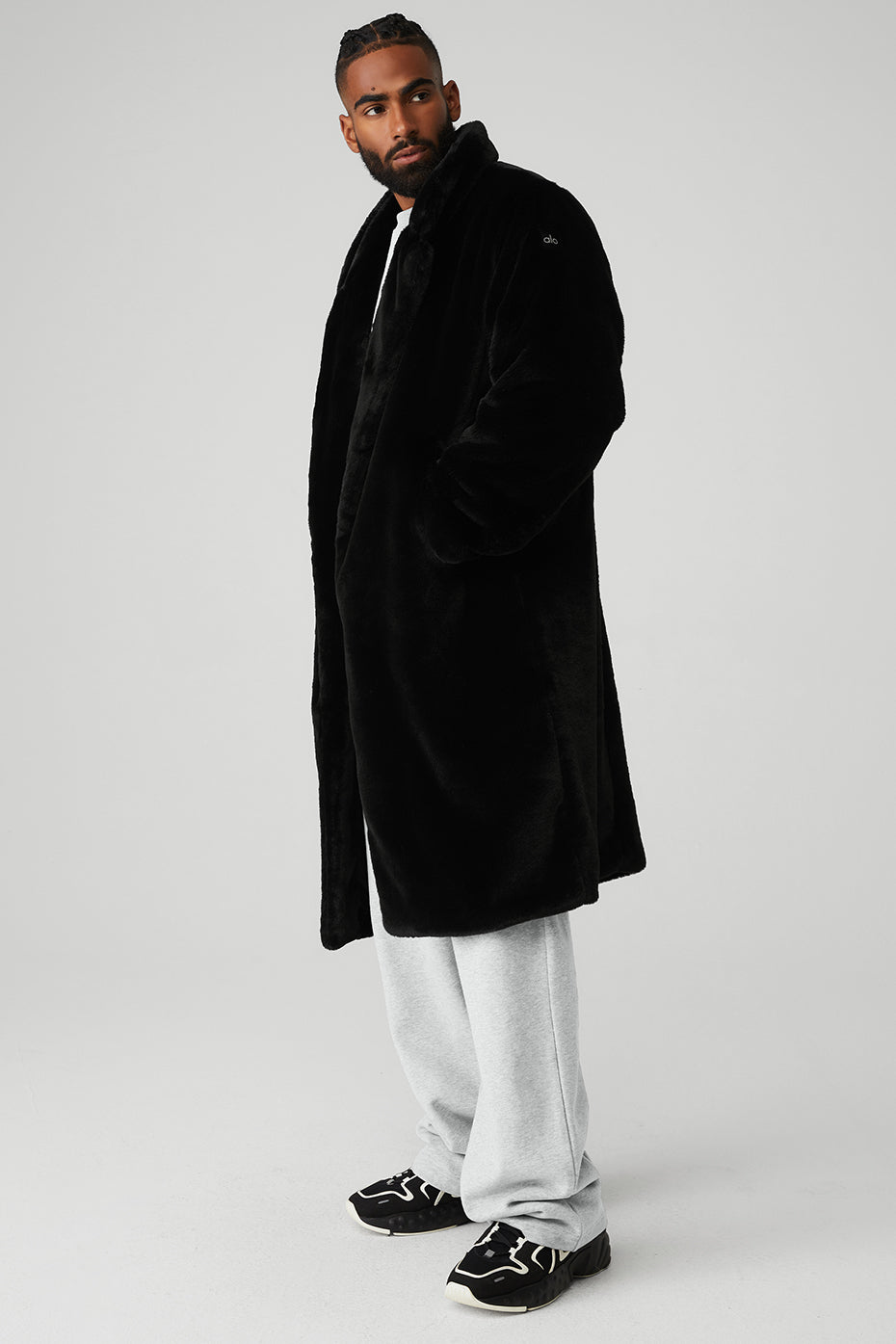 Oversized Faux Fur Trench - Black image 3
