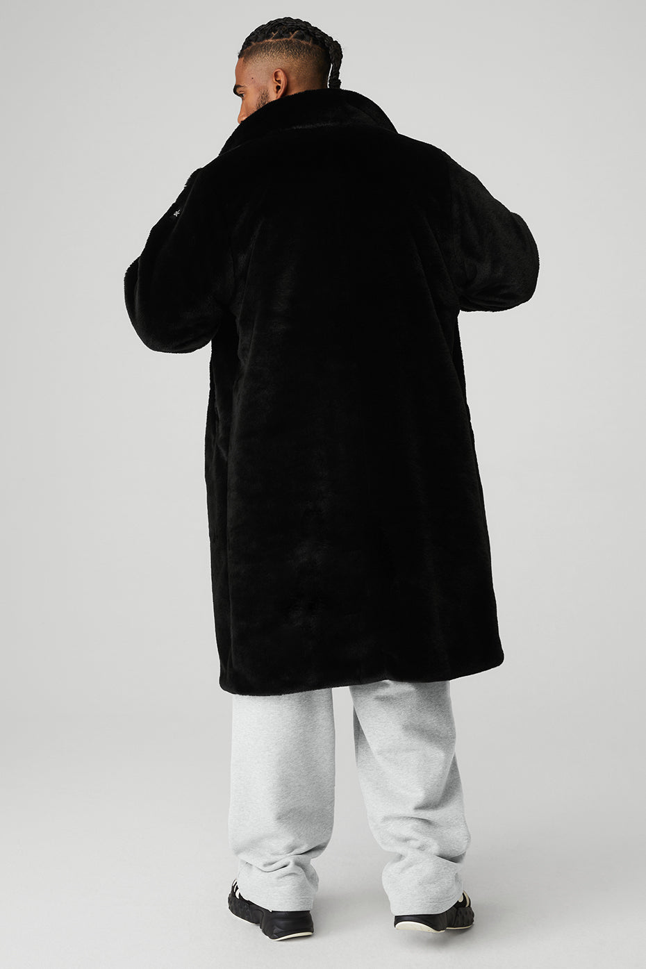 Oversized Faux Fur Trench - Black image 2