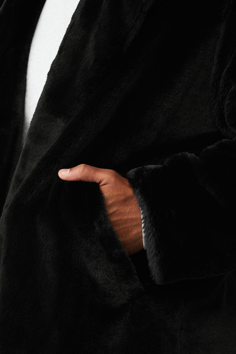 Oversized Faux Fur Trench - Black image 4
