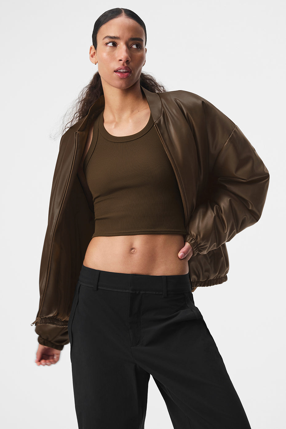 Faux Leather Premier Bomber - Espresso image 1