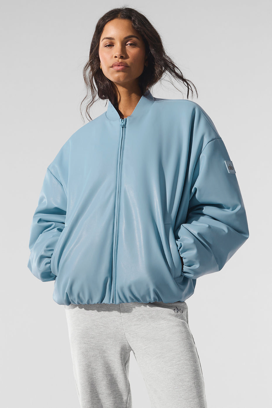 Faux Leather Premier Bomber - Celestial Blue image 1