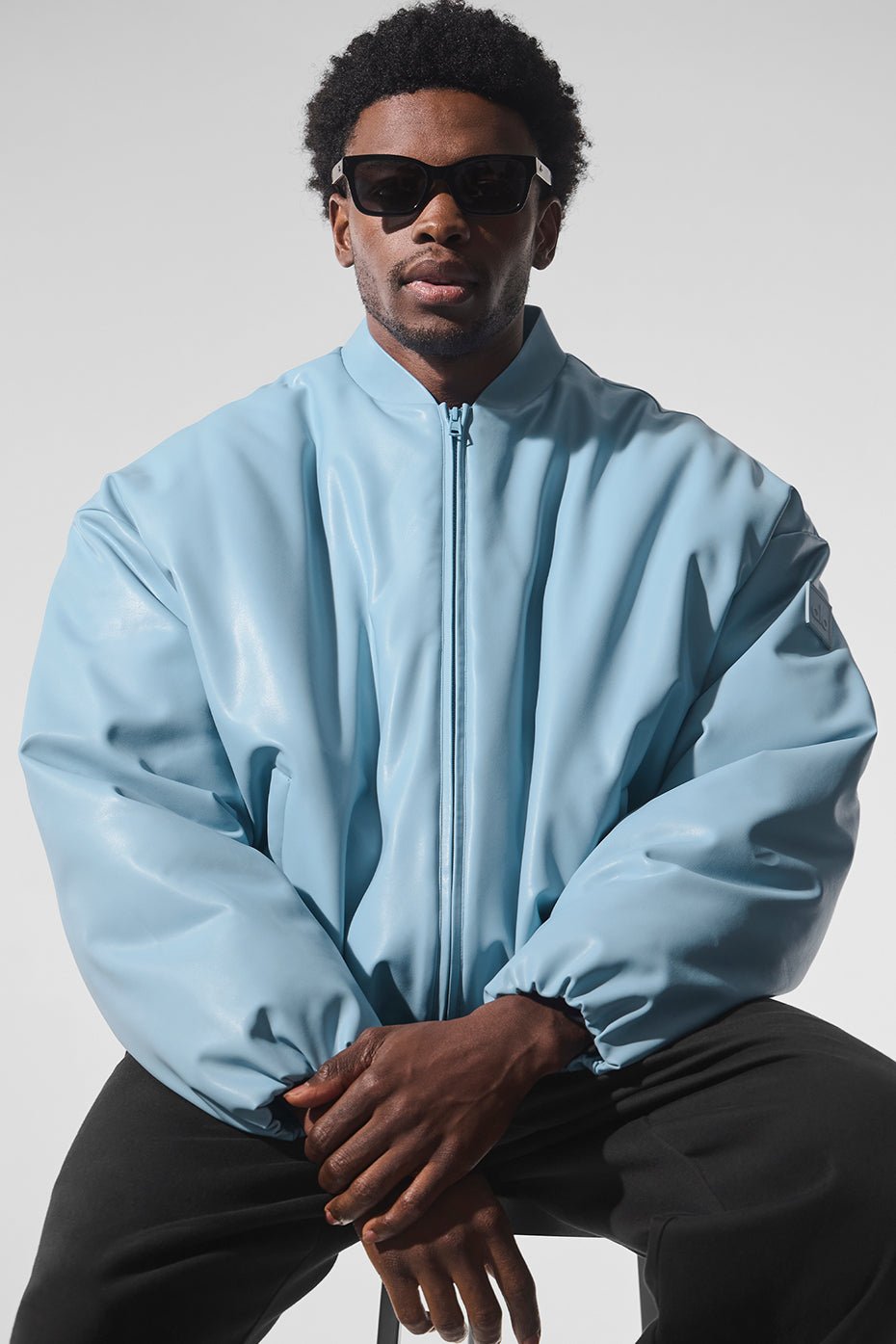 Faux Leather Premier Bomber - Celestial Blue image 1