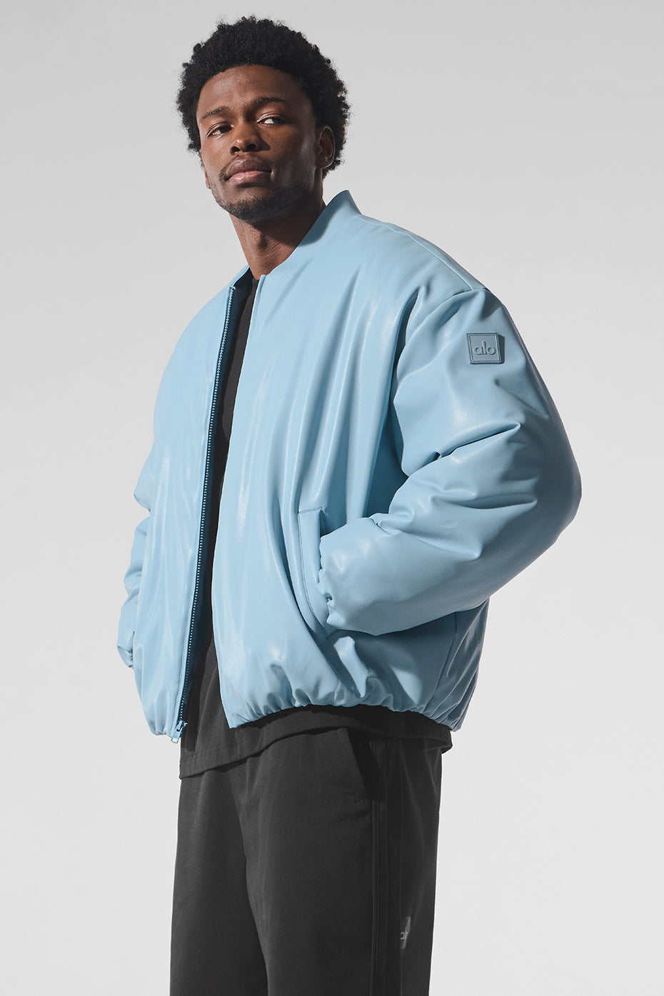 Faux Leather Premier Bomber - Celestial Blue image 3