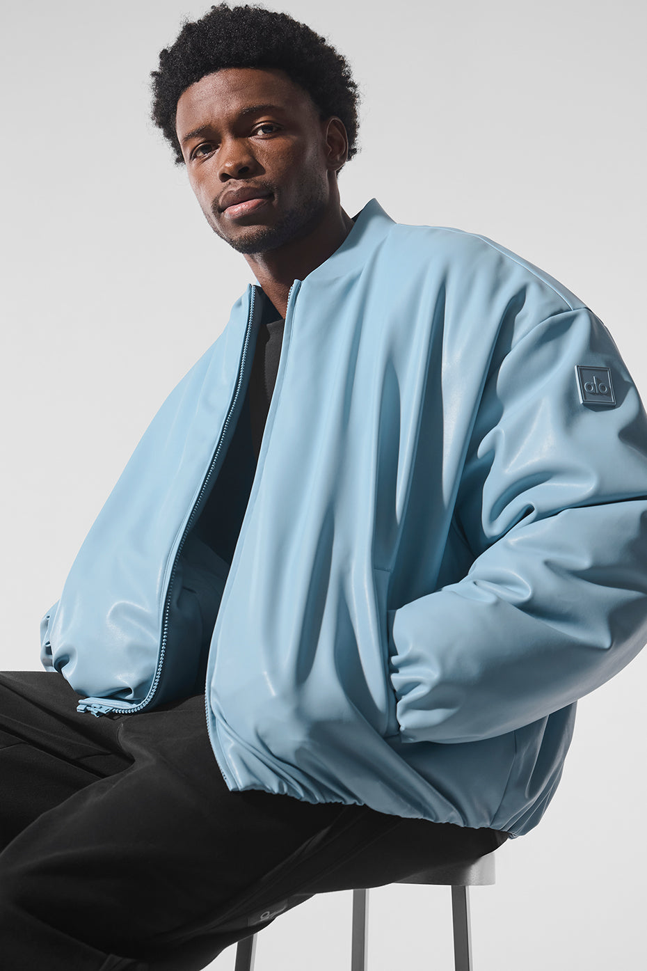 Faux Leather Premier Bomber - Celestial Blue image 4