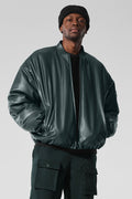 Faux Leather Premier Bomber - Charcoal Green image 1