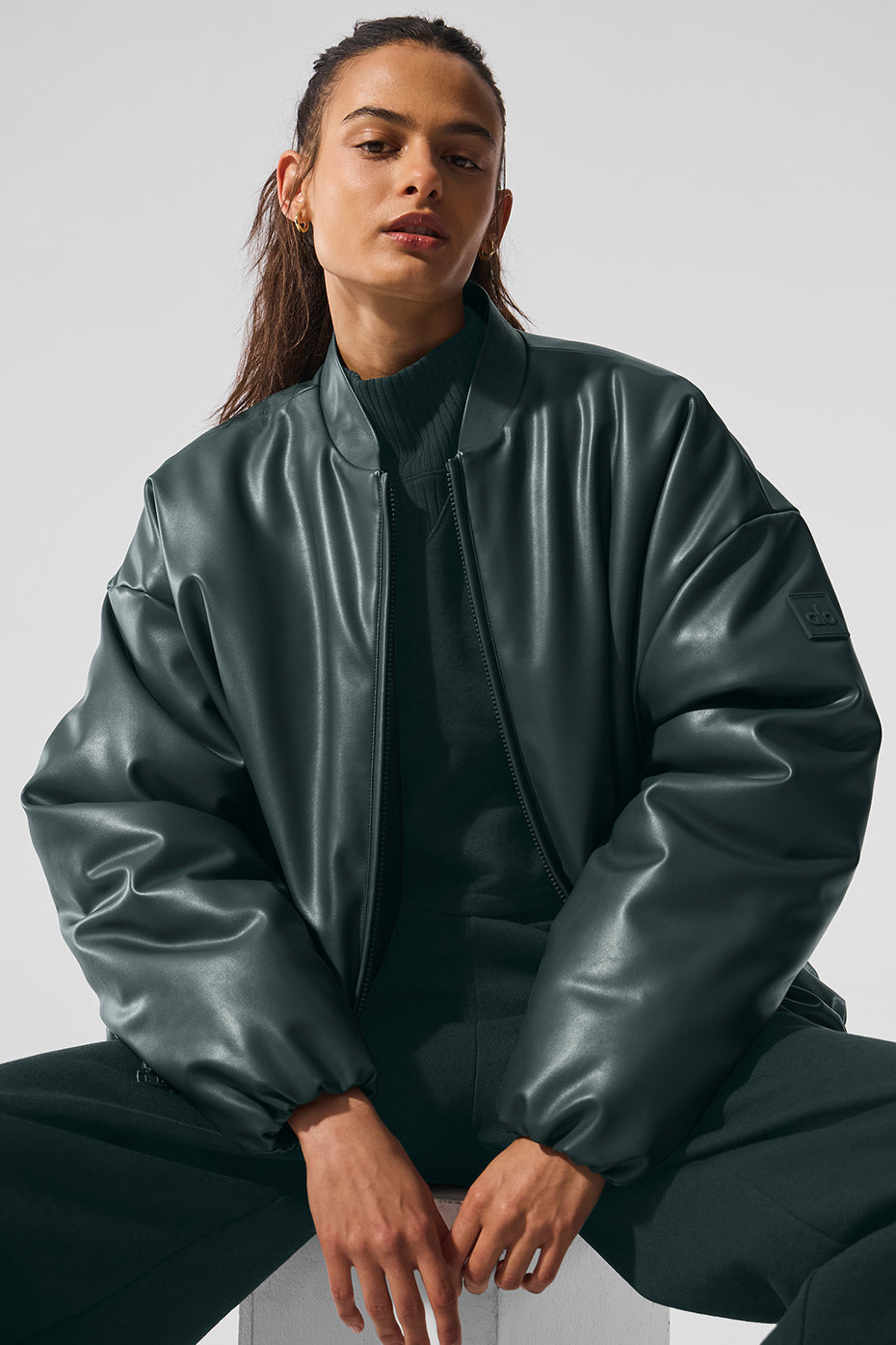 Faux Leather Premier Bomber - Charcoal Green image 1