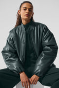 Faux Leather Premier Bomber - Charcoal Green image 1