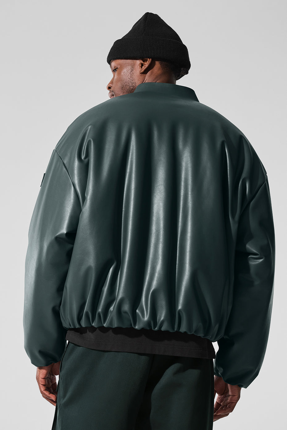 Faux Leather Premier Bomber - Charcoal Green image 2