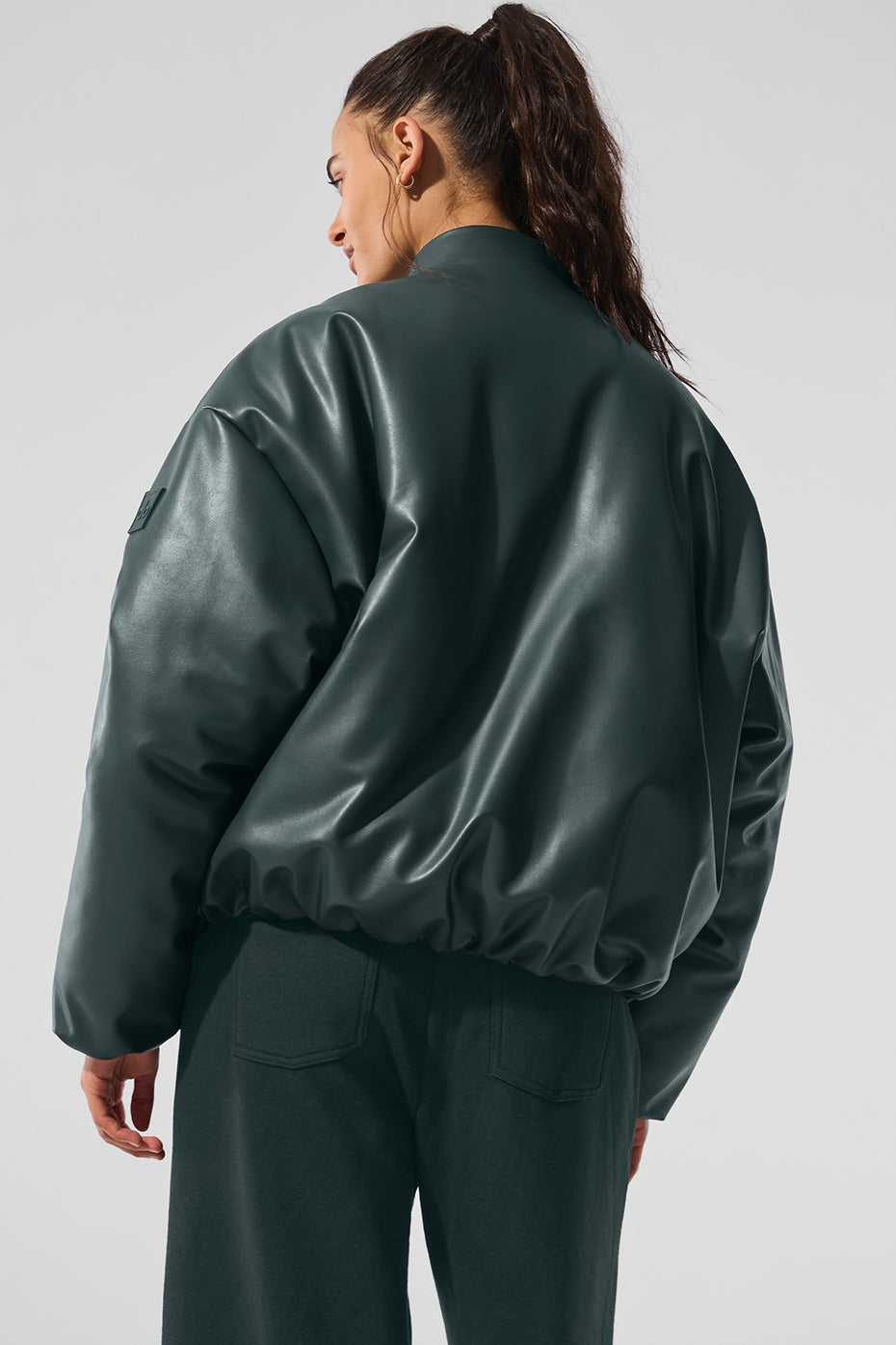 Faux Leather Premier Bomber - Charcoal Green image 2