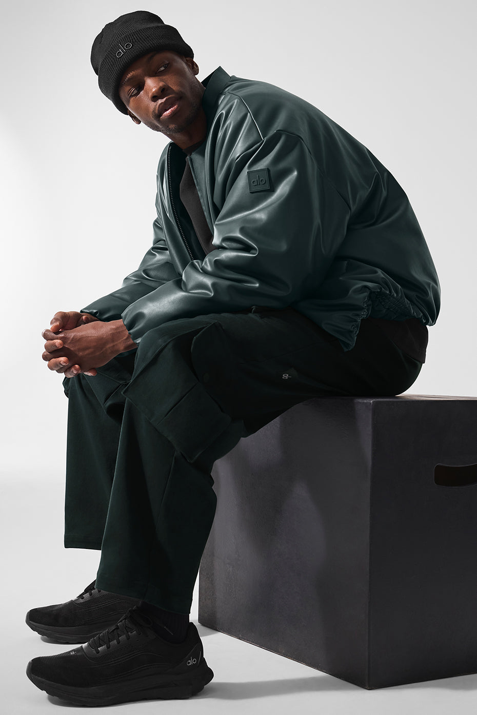 Faux Leather Premier Bomber - Charcoal Green image 4