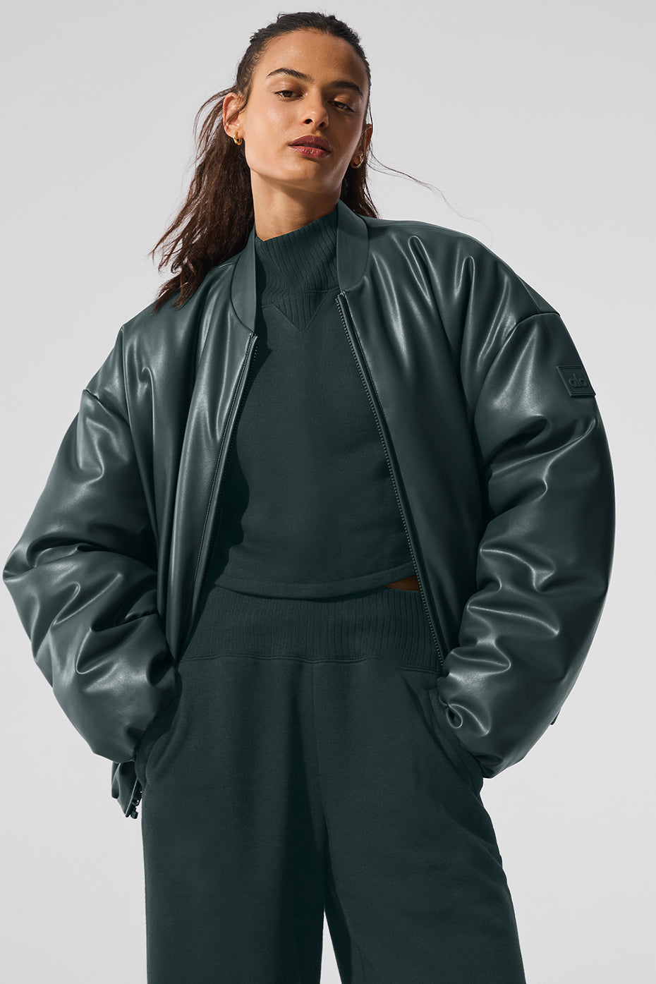 Faux Leather Premier Bomber - Charcoal Green image 4