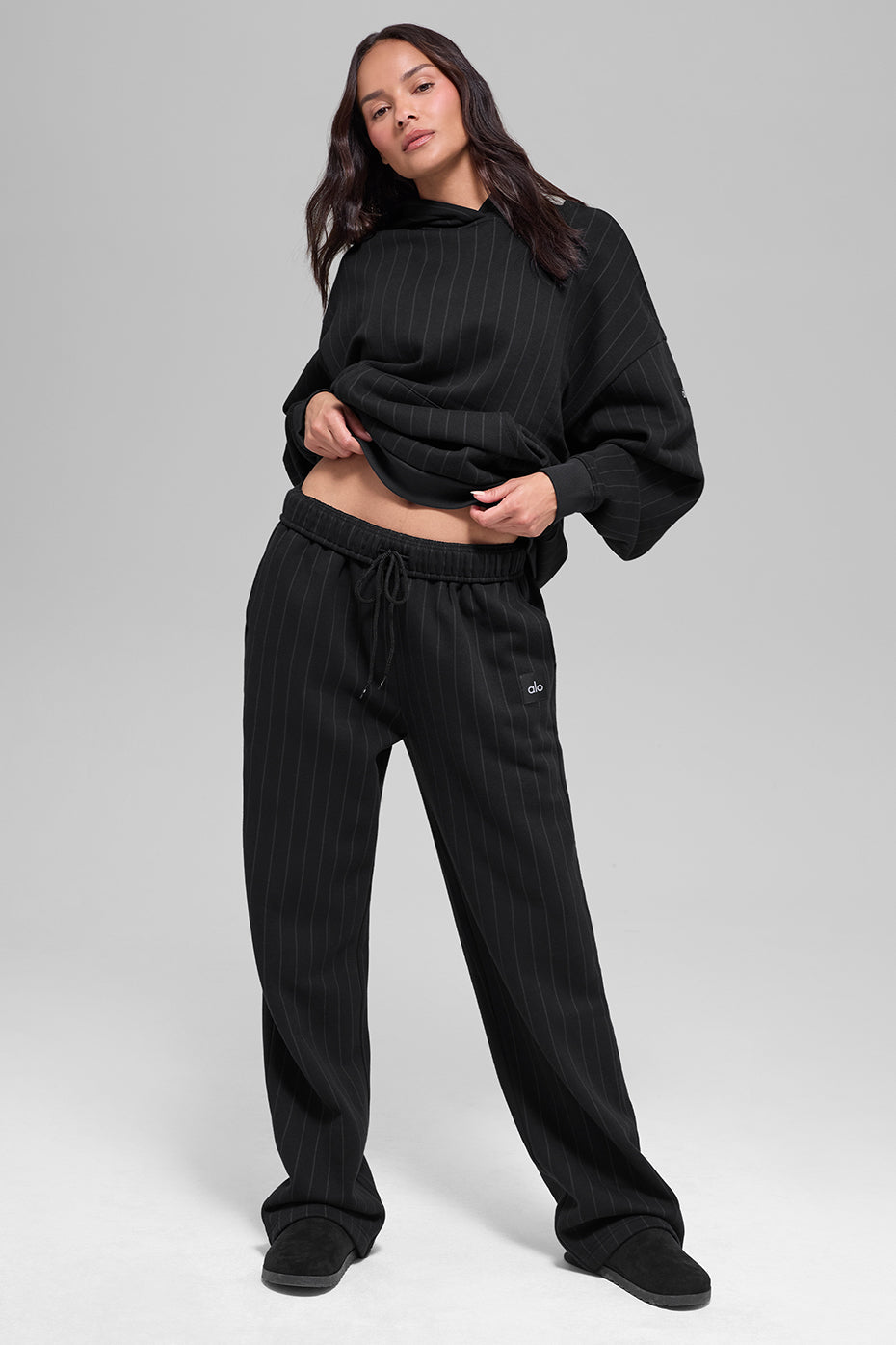 Pinstripe Straight Leg Sweatpant - Black Pinstripe image 4