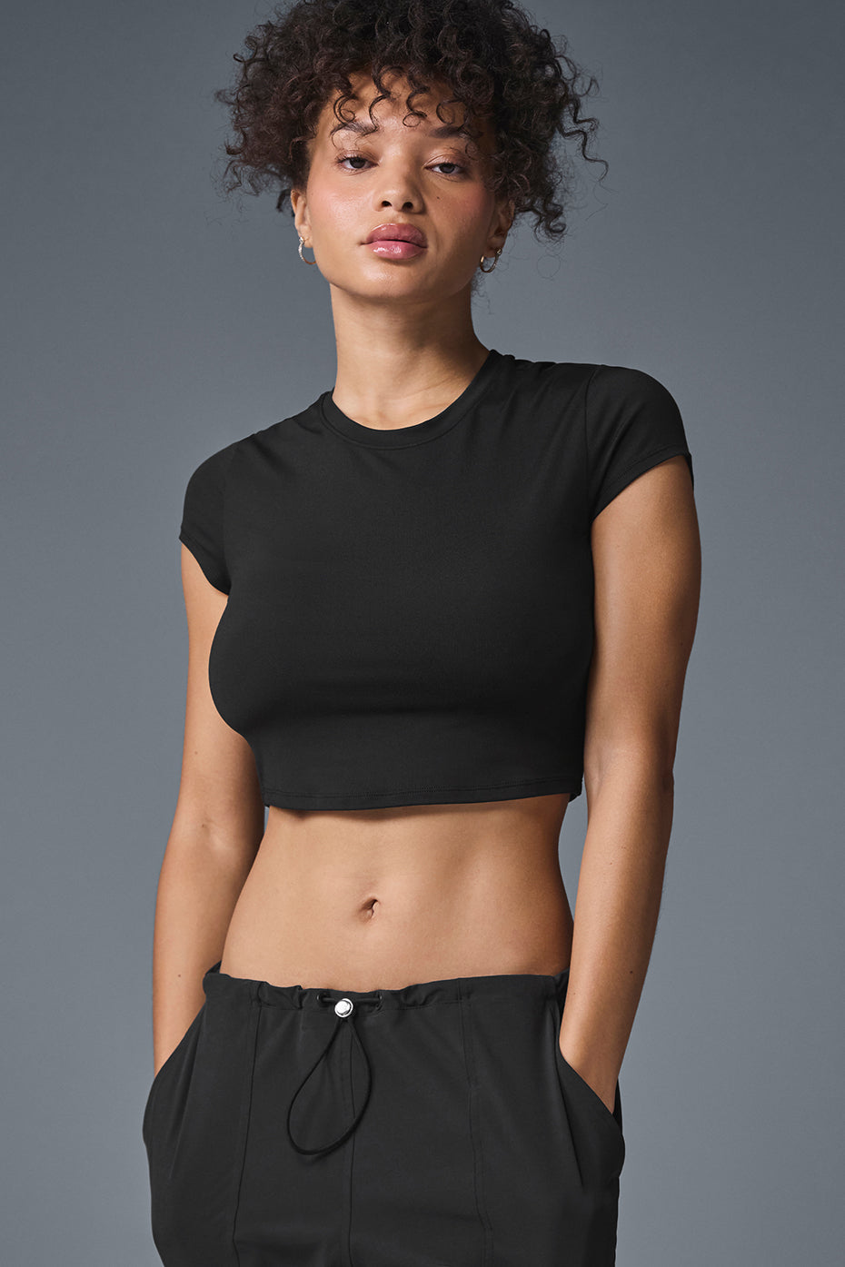 Alosoft Crop Finesse Short Sleeve - Black image 1