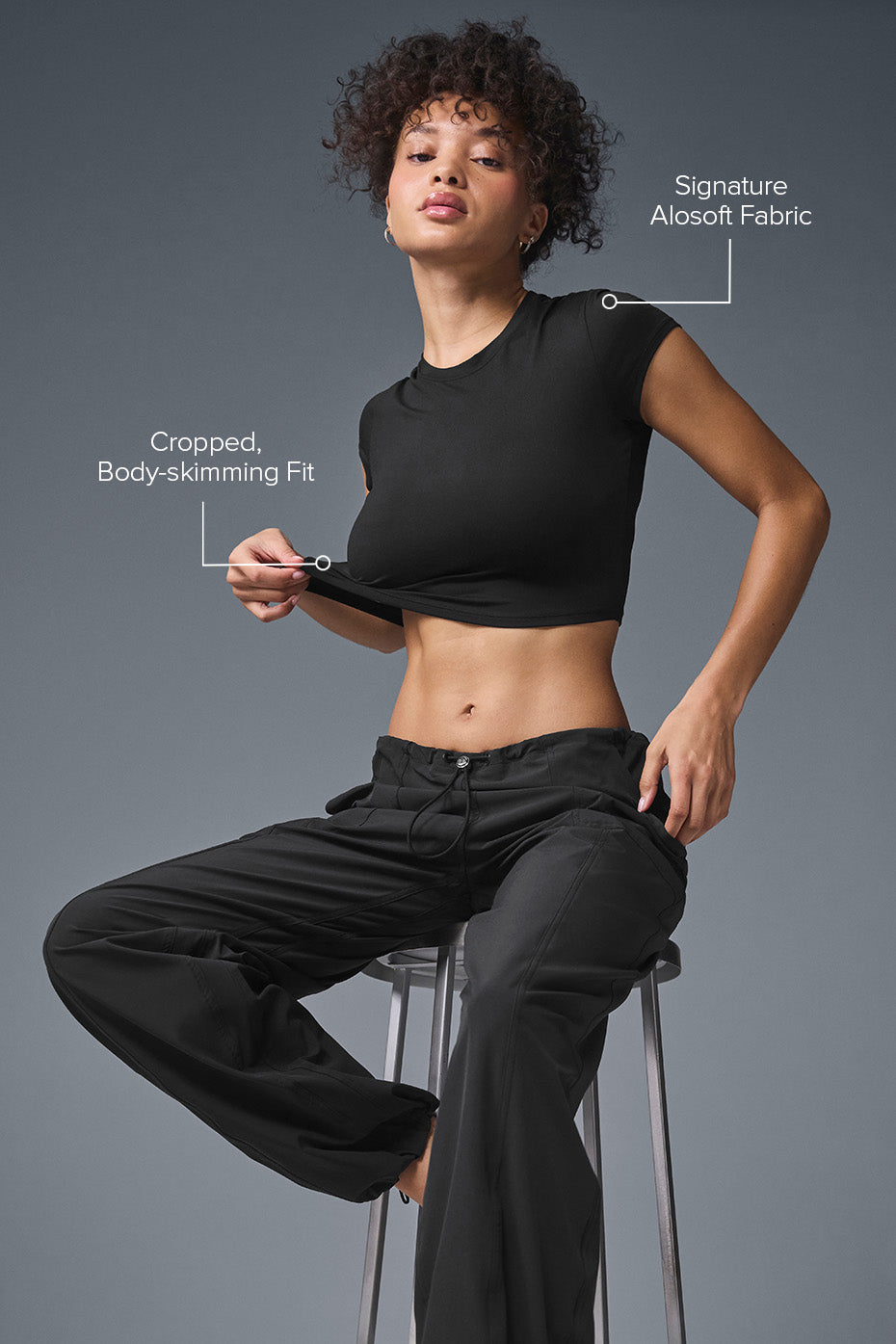Alosoft Crop Finesse Short Sleeve - Black image 2