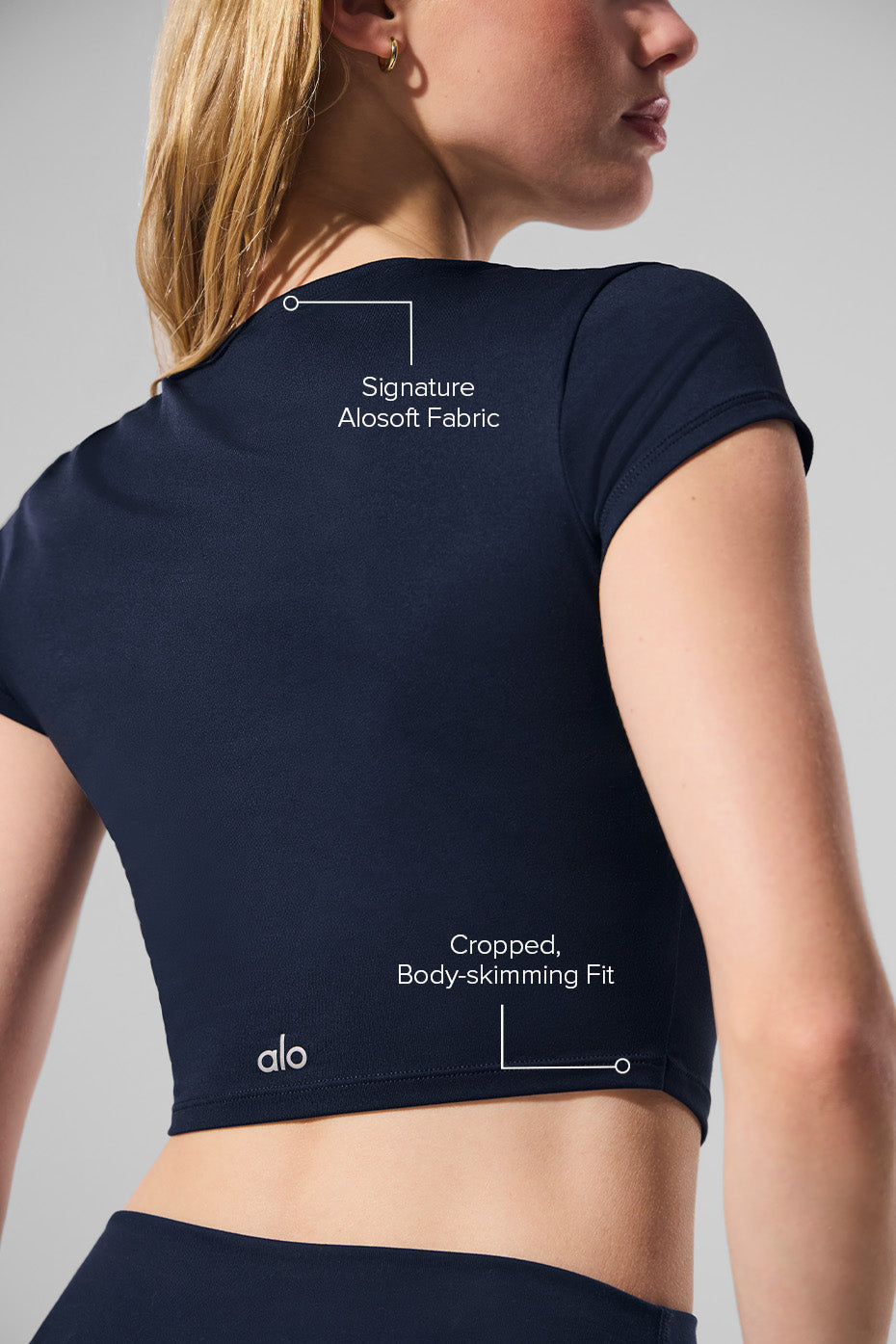 Alosoft Crop Finesse Short Sleeve - Navy image 2