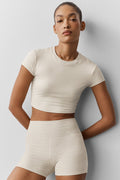 Alosoft Crop Finesse Short Sleeve - Oatmeal Heather image 1