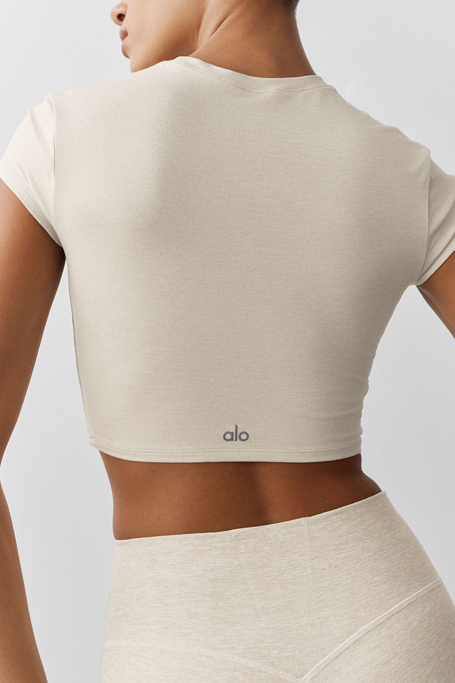 Alosoft Crop Finesse Short Sleeve - Oatmeal Heather image 2
