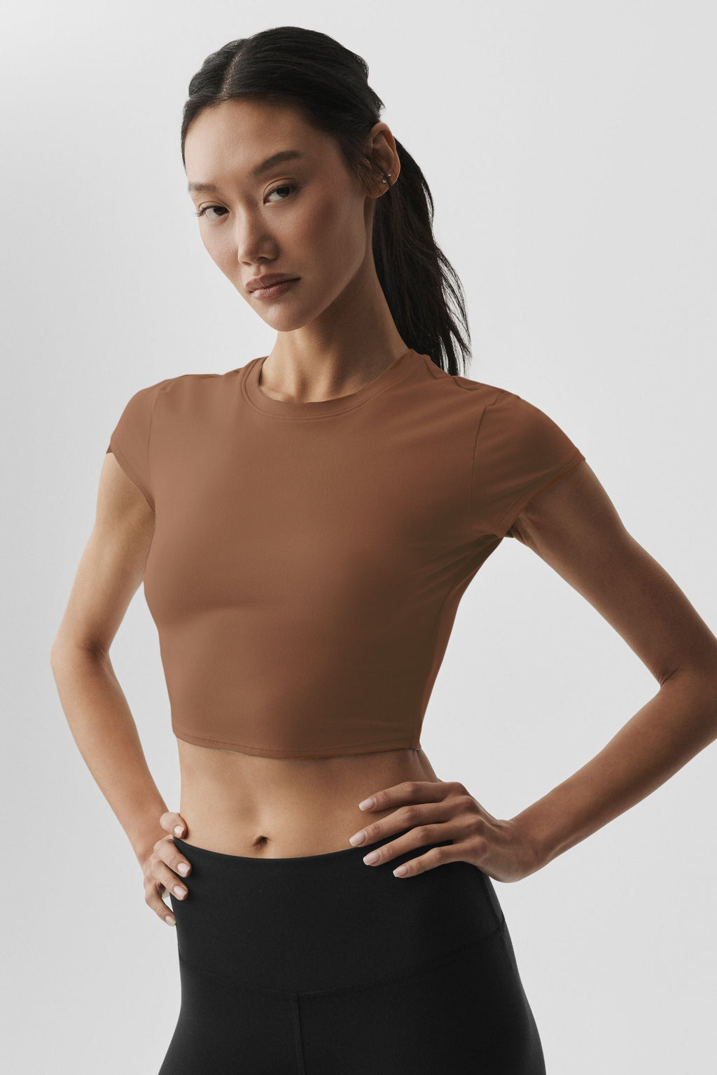 Alosoft Crop Finesse Short Sleeve - Sun Kissed Brown image 1