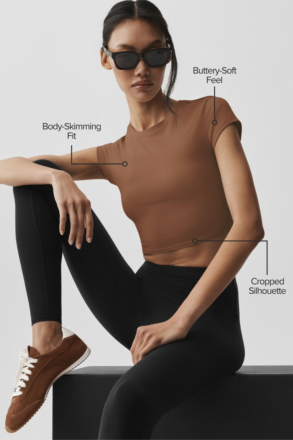 Alosoft Crop Finesse Short Sleeve - Sun Kissed Brown image 2