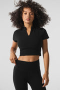Seamless Winter Warm Plush Cropped Short Sleeve - Black image 1