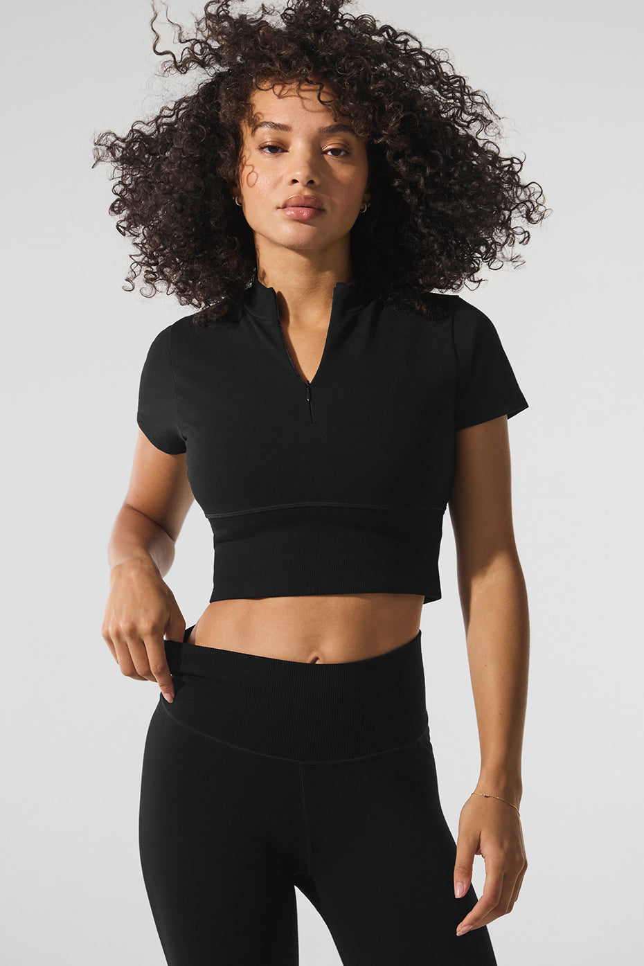 Seamless Winter Warm Plush Cropped Short Sleeve - Black image 1