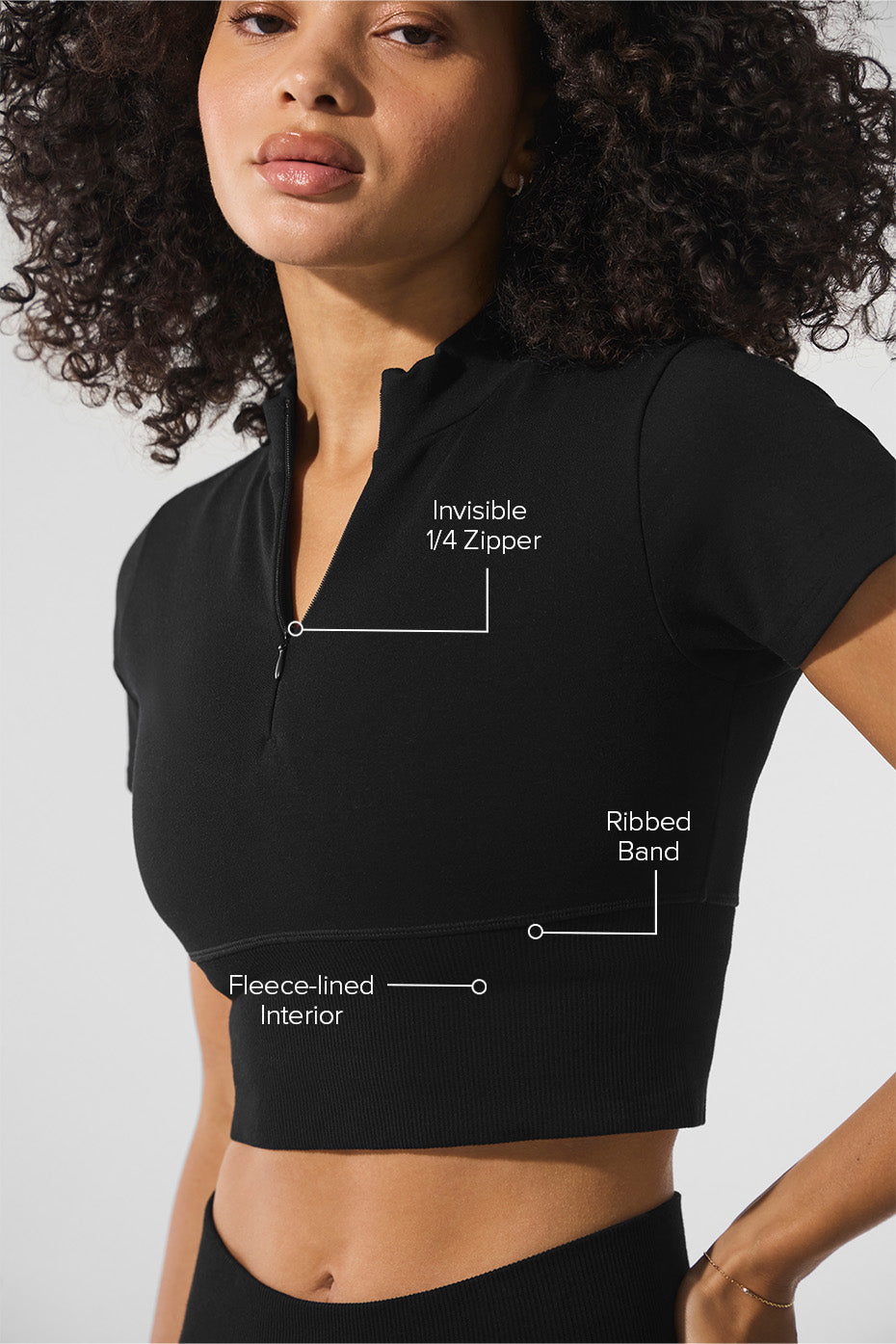 Seamless Winter Warm Plush Cropped Short Sleeve - Black image 2