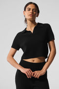 Cashmere Plush Waffle Polo Tee - Black image 1