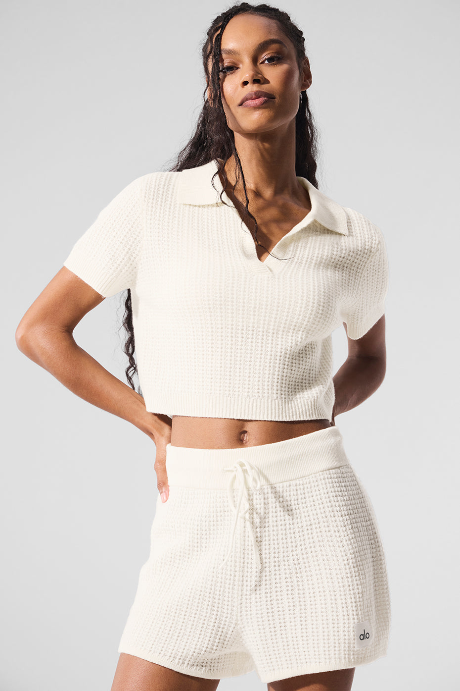 Cashmere Plush Waffle Polo Tee - Ivory image 1
