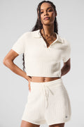 Cashmere Plush Waffle Polo Tee - Ivory image 1