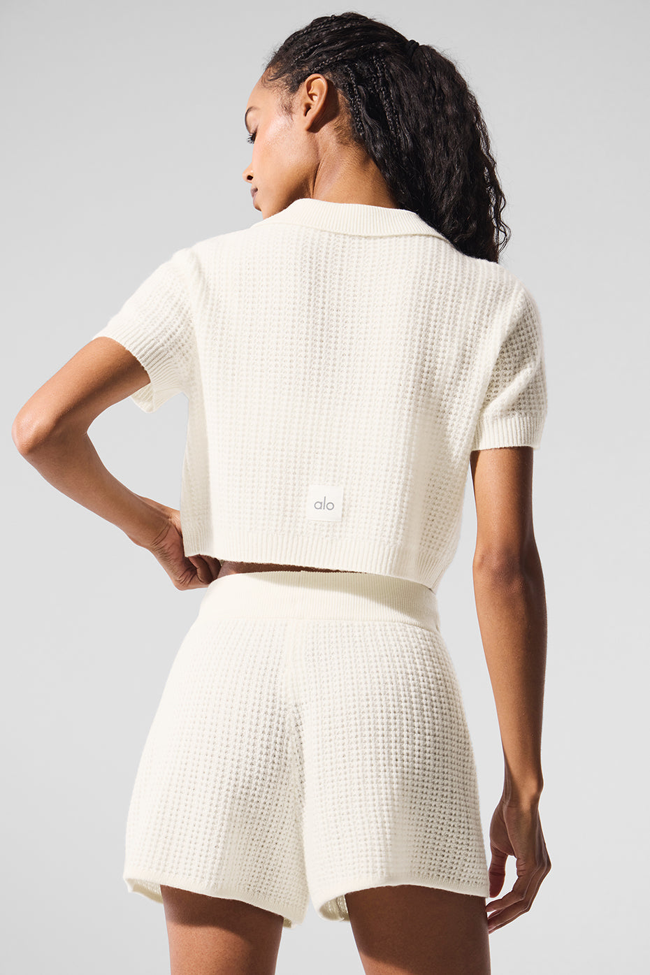 Cashmere Plush Waffle Polo Tee - Ivory image 3