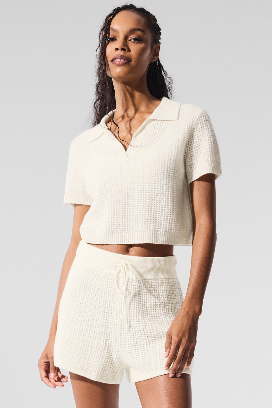 Cashmere Plush Waffle Polo Tee - Ivory image 4