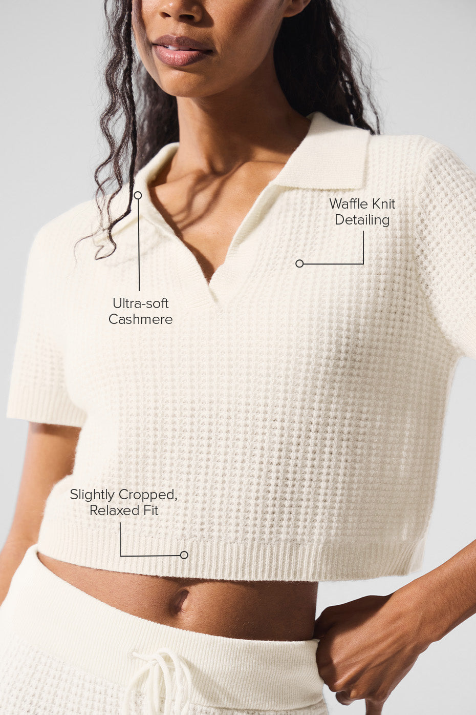 Cashmere Plush Waffle Polo Tee - Ivory image 2