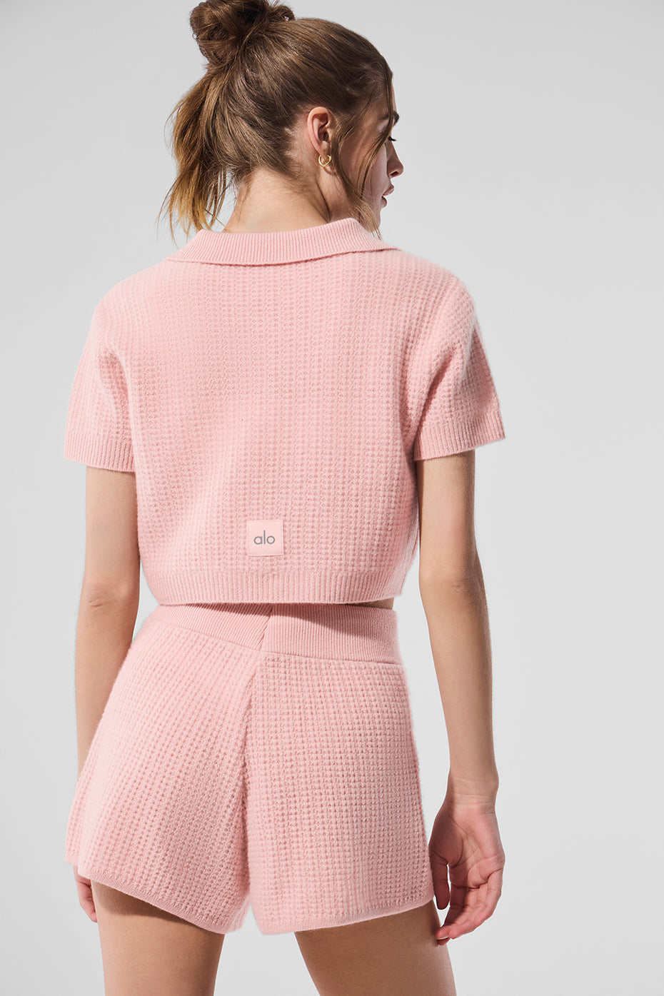Cashmere Plush Waffle Polo Tee - Pink Quartz image 3