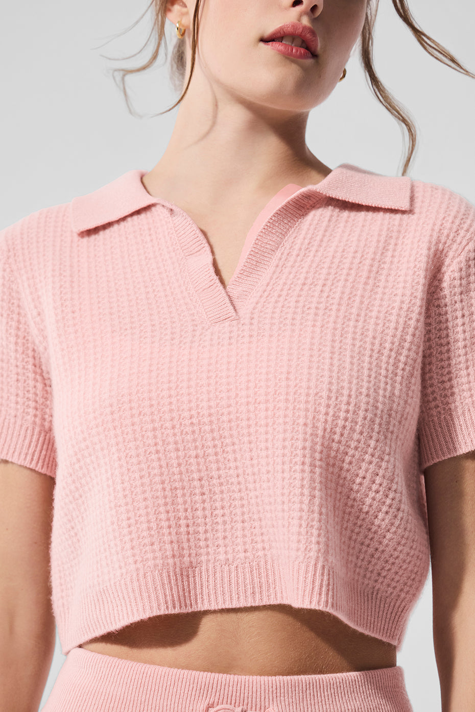 Cashmere Plush Waffle Polo Tee - Pink Quartz image 4