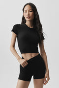 Seamless Modal Ribbed Cropped Short Sleeve - Black image 1