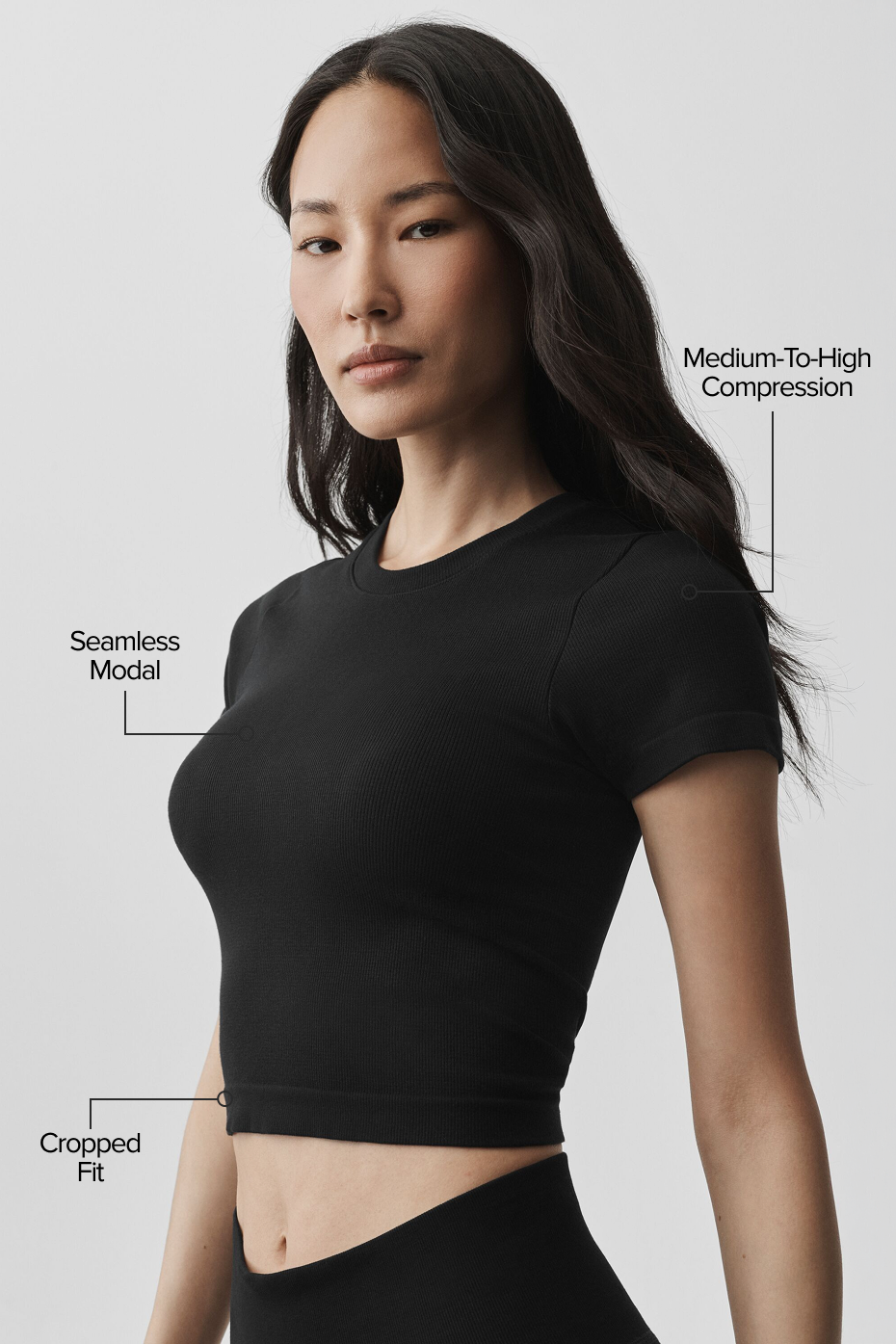 Seamless Modal Ribbed Cropped Short Sleeve - Black image 2