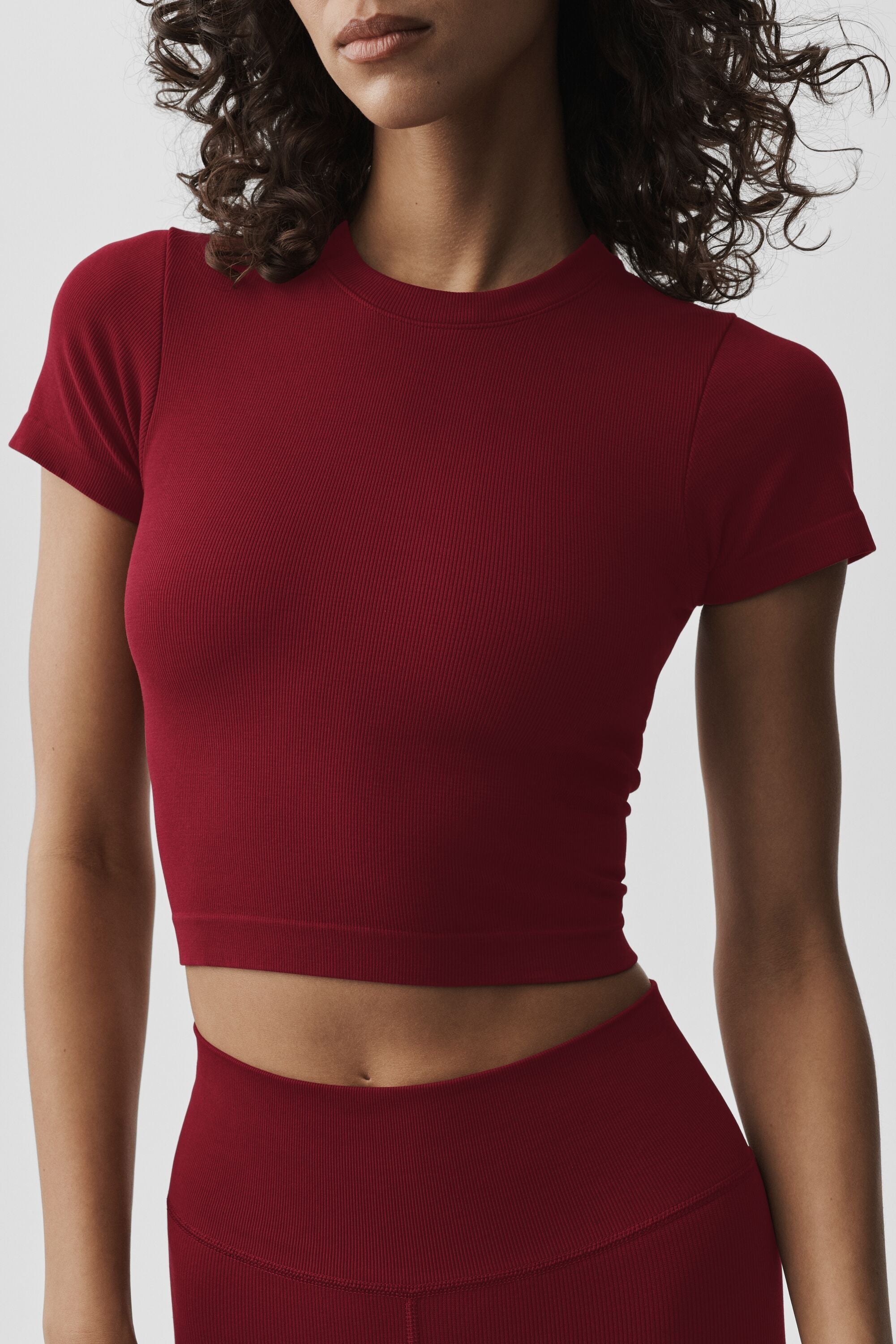 Seamless Modal Ribbed Cropped Short Sleeve - Summer Romance Red image 3