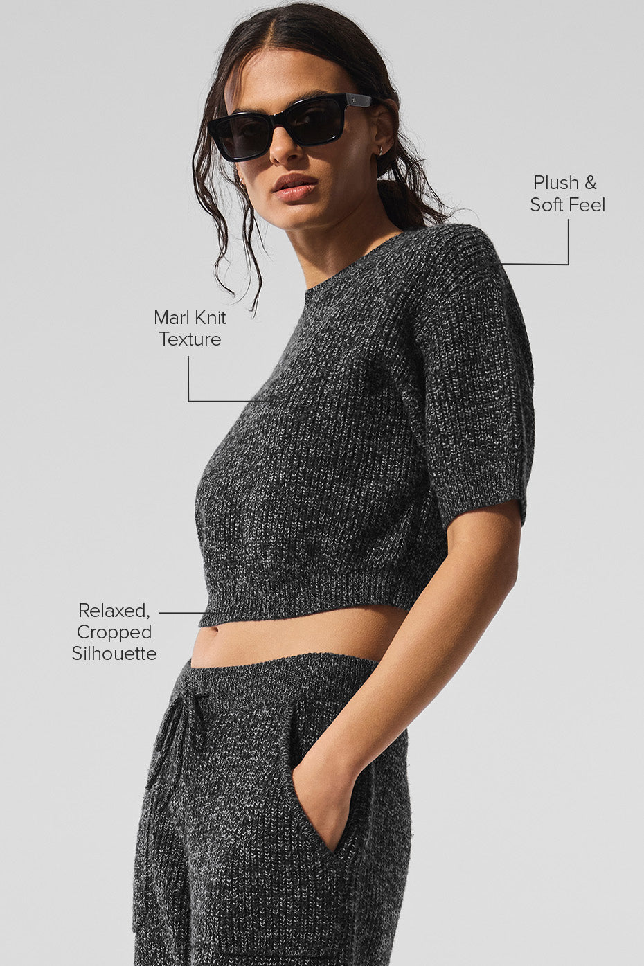 Marl Sweater Short Sleeve - Black Marl image 2
