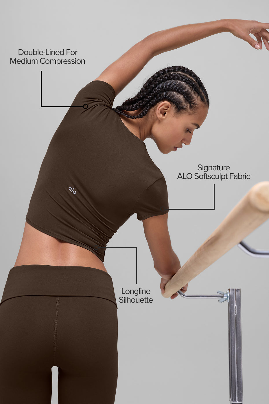ALO Softsculpt Precision Short Sleeve Top - Espresso image 2
