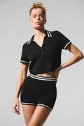 Tennis Club Sweater Knit Cropped Polo - Black/Ivory image 1