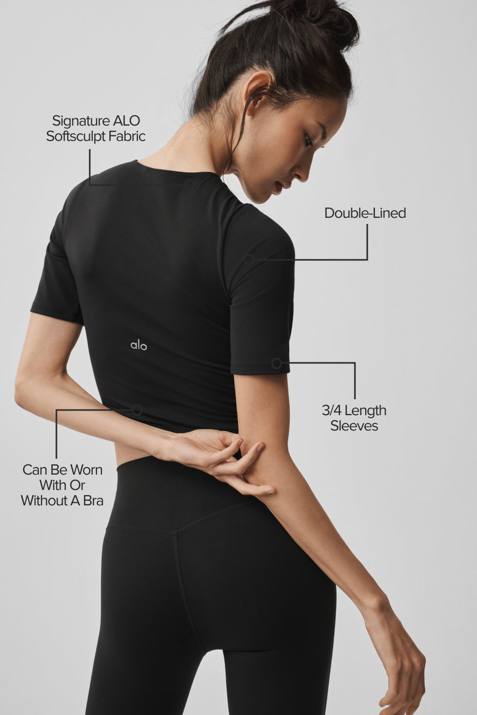 ALO Softsculpt Precision Half Sleeve Tee - Black image 2