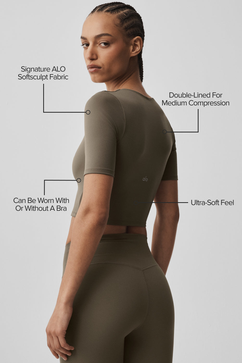 ALO Softsculpt Precision Half Sleeve Tee - Olive Tree image 2