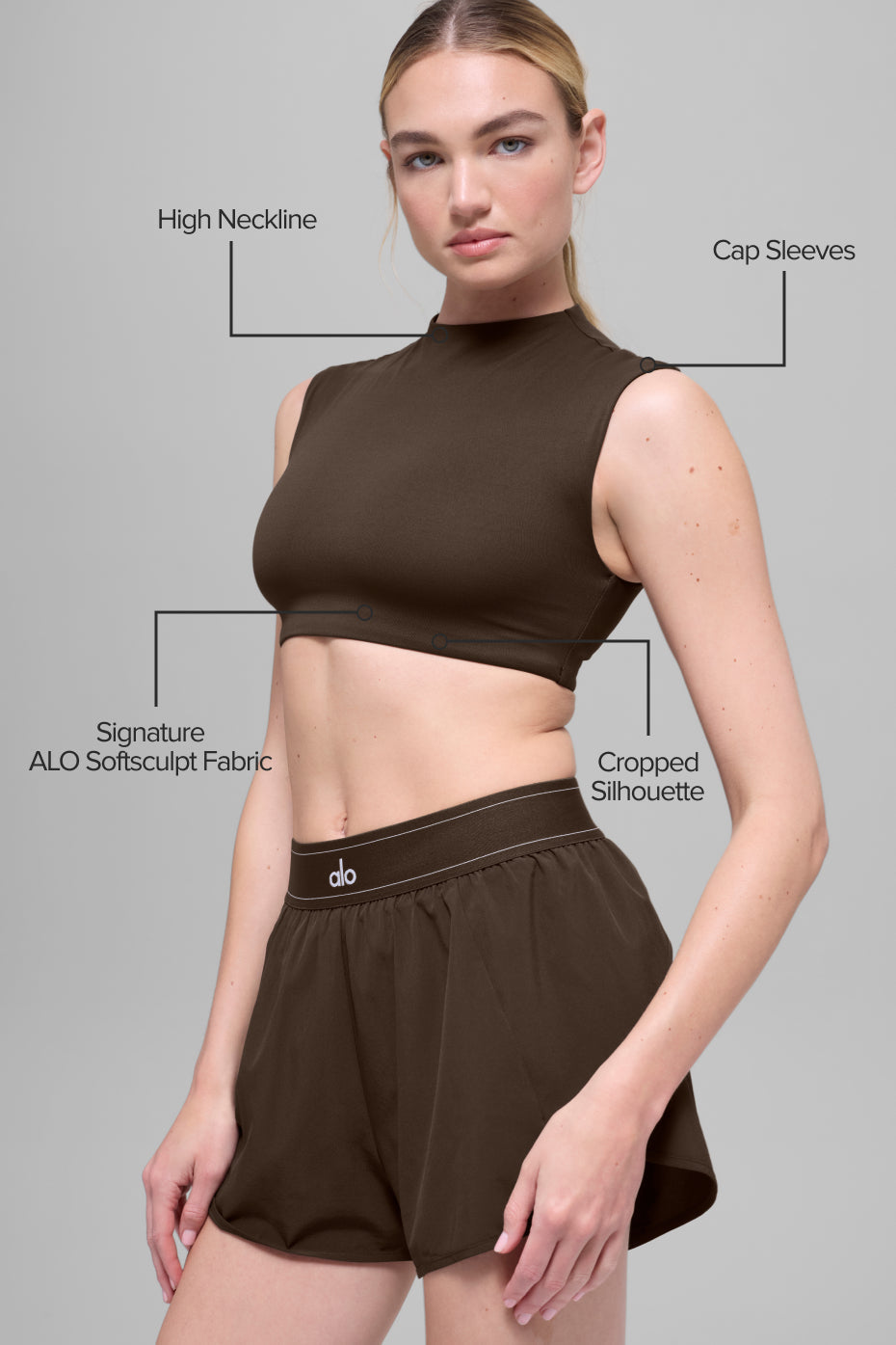 ALO Softsculpt Capped Out Short Sleeve - Espresso image 2