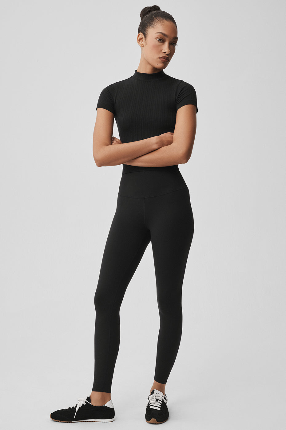 Seamless Pointelle Mock Neck Short Sleeve - Black image 5