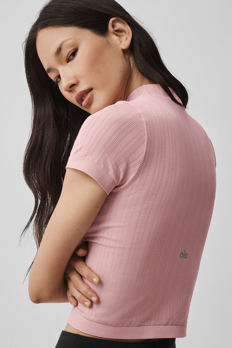 Seamless Pointelle Mock Neck Short Sleeve - Vintage Pink image 2