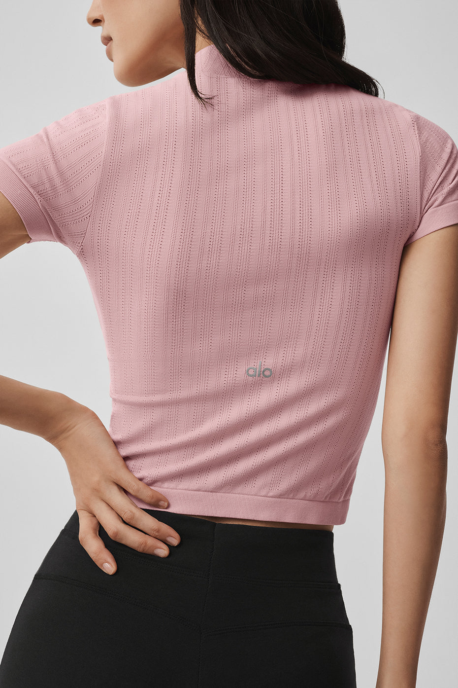 Seamless Pointelle Mock Neck Short Sleeve - Vintage Pink image 5