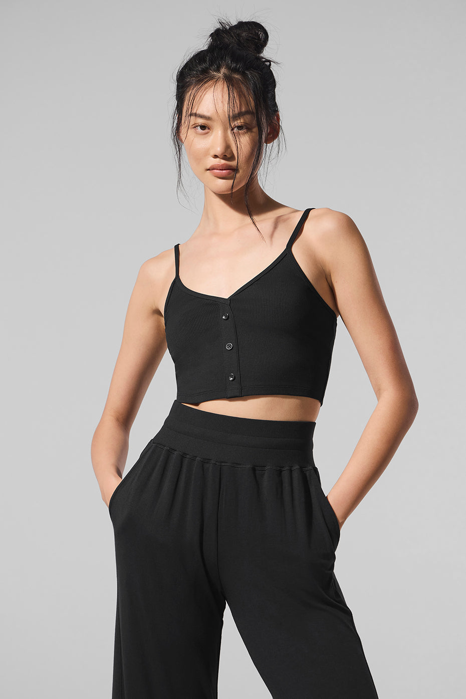 Ribbed Delicate Lounge Tank - Black image 1
