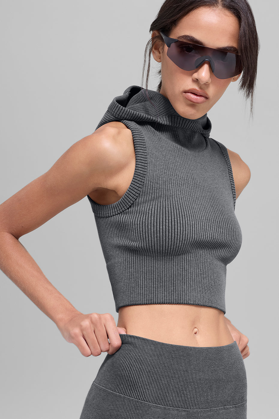 Seamless Two Tone Rib Hooded Vest - Dark Misty Grey Heather image 1