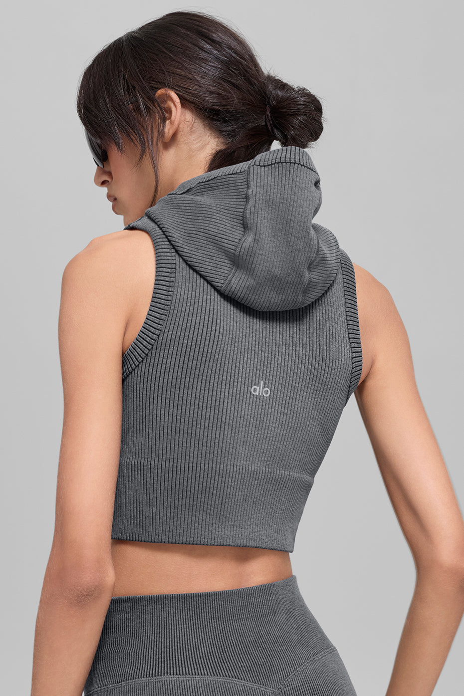 Seamless Two Tone Rib Hooded Vest - Dark Misty Grey Heather image 3